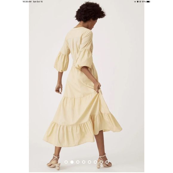 New Anthropologie Maeve Puff-Sleeved Midi Dress Size 18w Color Beige - Picture 2 of 8